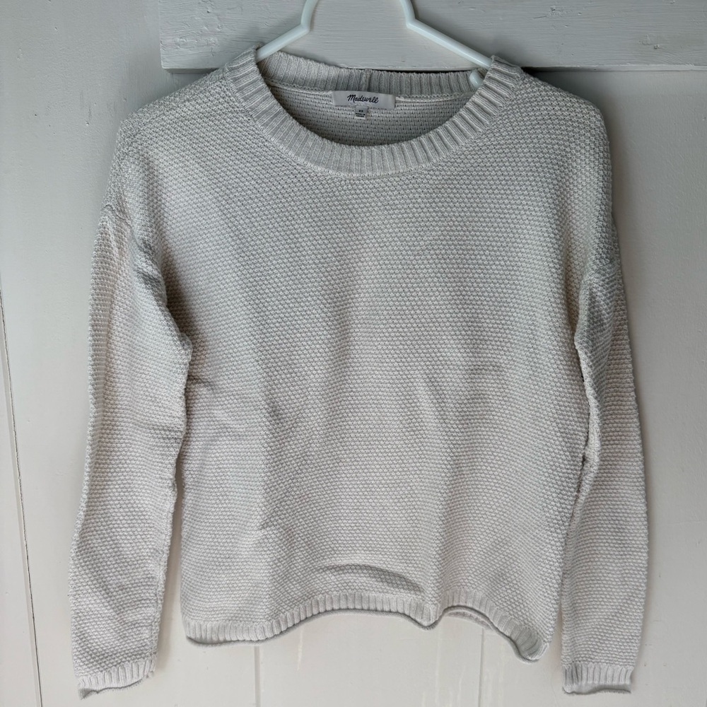 Madewell Cream Textured Crew Neck Sweater — cotton blend XS